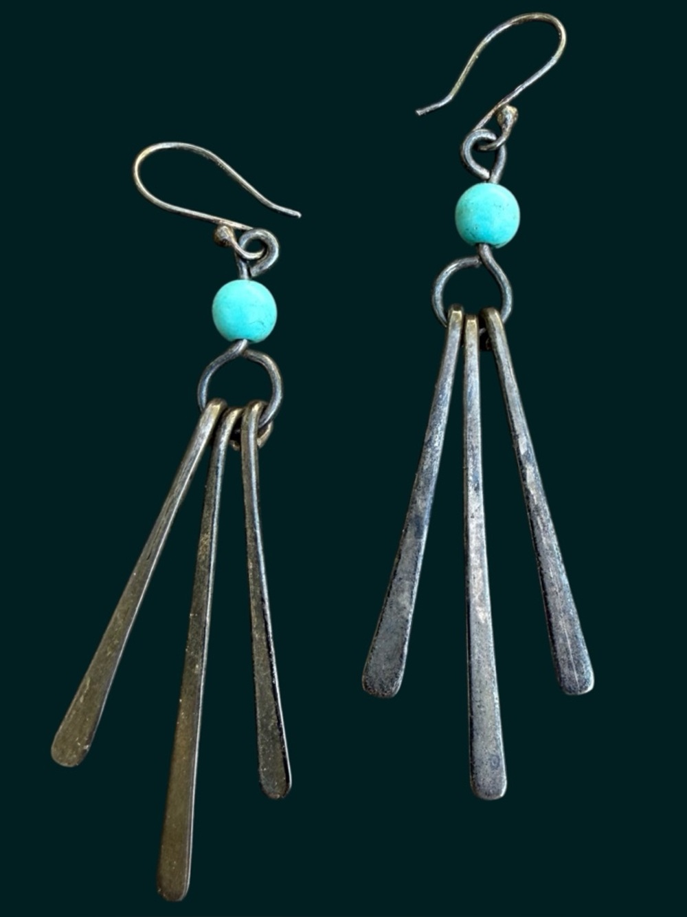 Vintage HOB MEXICO Sterling Silver 3.5” Paddle Drop Turquoise Dangle Earrings 7g